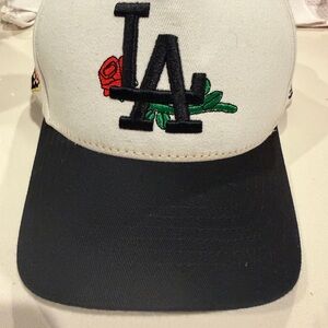 New Era Hat LA Dodgers- Cream and Black with Red and Green Design